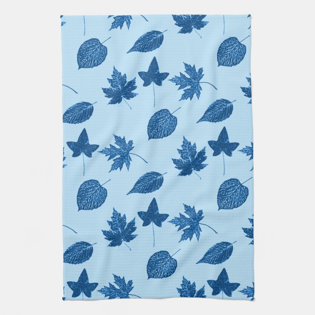 Linge De Cuisine Feuilles d'automne - indigo et bleu pâle (Vertical)