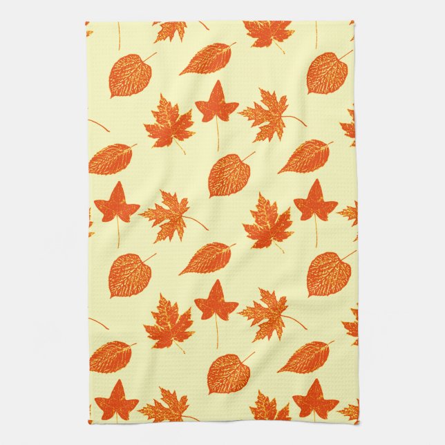 Linge De Cuisine Feuilles d'automne - jaune pâle et orange (Vertical)