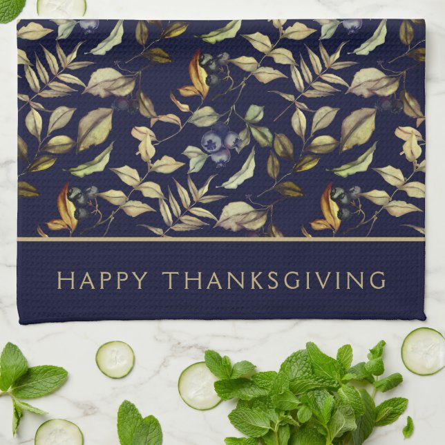 Linge De Cuisine Feuilles d'automne or et baies sur mesure (Plié)