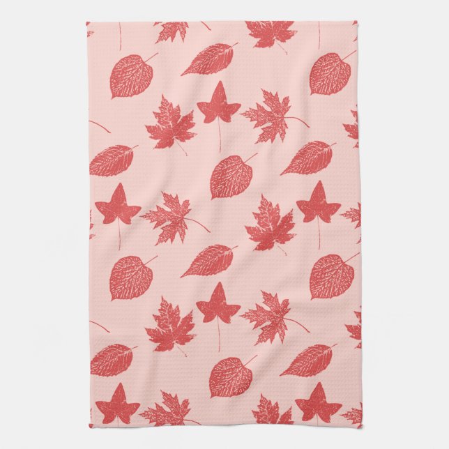 Linge De Cuisine Feuilles d'automne - orange corail et rose (Vertical)