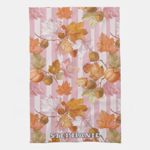 Linge De Cuisine Feuilles d'automne rose et Motif d'Acorns - automn