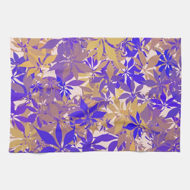 Linge De Cuisine Feuilles de châtaignier bleues, bronze et violette (Horizontal)