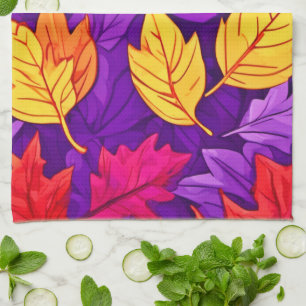 Linge De Cuisine Feuilles de dessins animés : violet, jaune, rouge