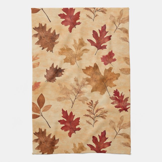 Linge De Cuisine Feuilles de Érable Rouges Marron Automne Rustique  (Vertical)