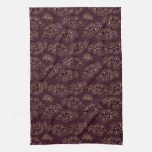 Linge De Cuisine Feuilles de Ginkgo dorées luxueuses sur un bordeau