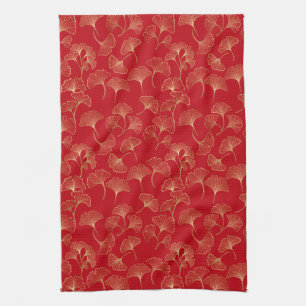 Linge De Cuisine Feuilles de Ginkgo dorées sur Élégant Botanique Ro