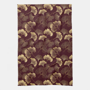Linge De Cuisine Feuilles de Ginkgo dorées sur Élégante Botanique R