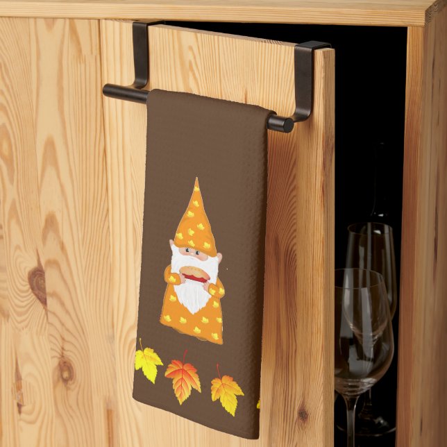 Linge De Cuisine Feuilles de Gnome mignonne et d'automne sur Brown (Pliage en tiers)