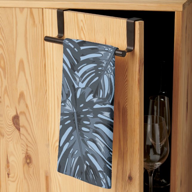 Linge De Cuisine Feuilles de jungle tropicales foncées de Monstera (Pliage en tiers)