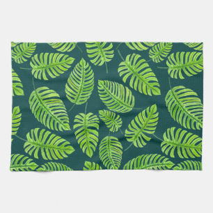 Linge De Cuisine Feuilles de Monstera, motif d'aquarelle tropicale