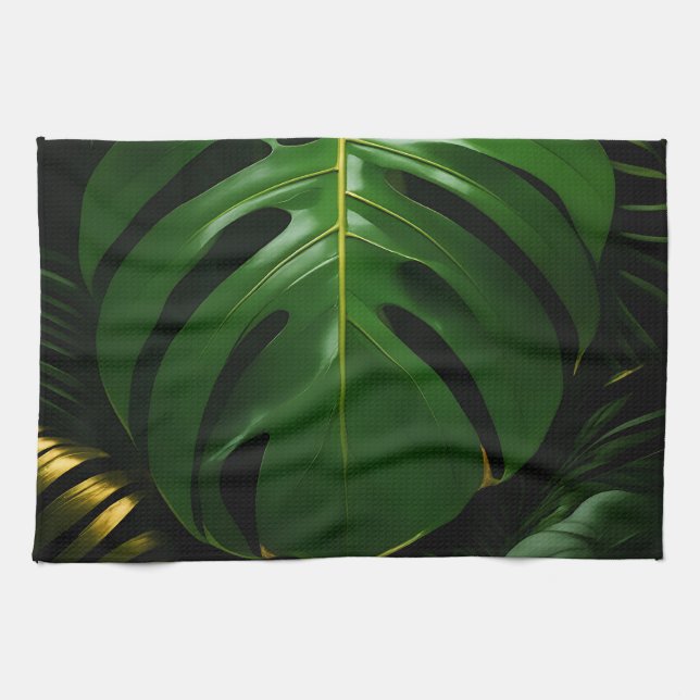 Linge De Cuisine Feuilles de Monstera Or Jungle Glamour (Horizontal)