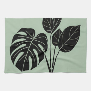 Linge De Cuisine Feuilles de Monstera Tropical Minimaliste Sauge