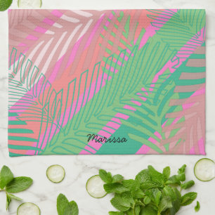 Linge De Cuisine Feuilles de palmier exotiques colorées monogrammée