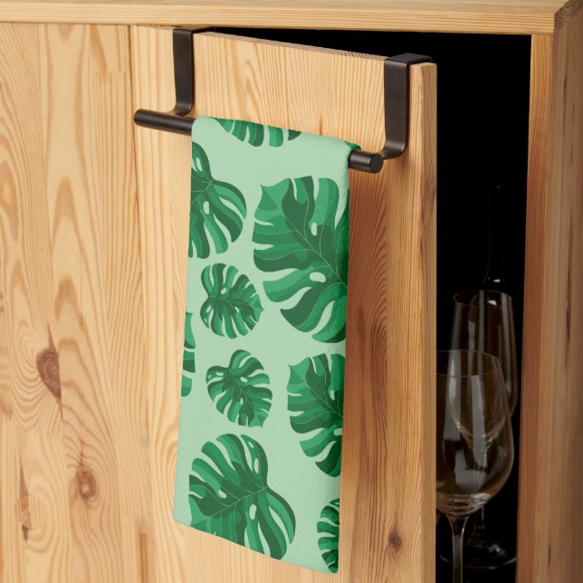 Linge De Cuisine Feuilles de palmier Monstera vert tropical (Pliage en tiers)