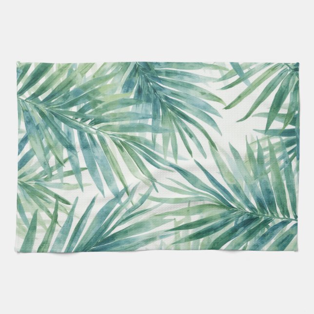 Linge De Cuisine Feuilles de palmier sarcelle (Horizontal)