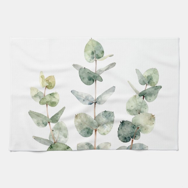 Linge De Cuisine Feuilles d'eucalyptus botanique à l'aquarelle (Horizontal)