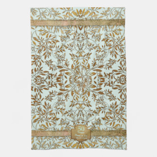 Linge De Cuisine Feuilles d'or 50e anniversaire Mariage