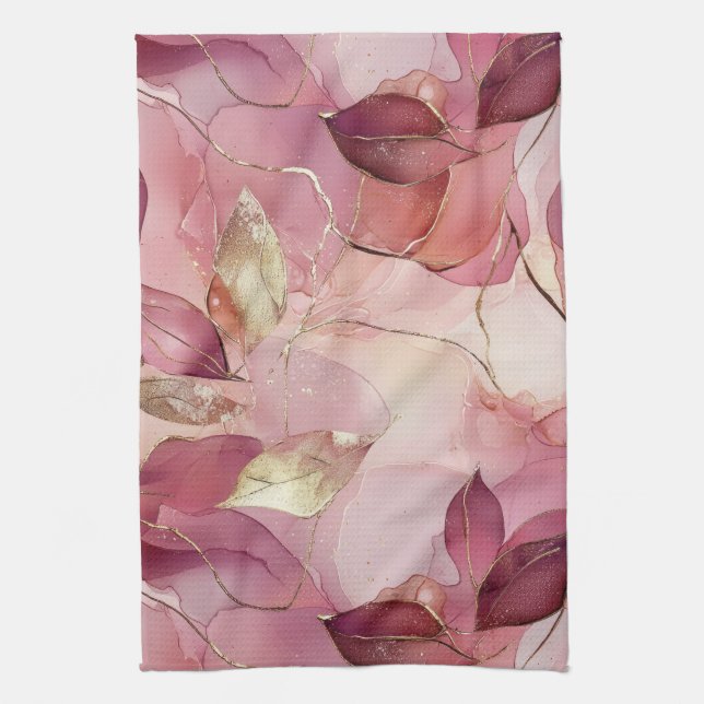Linge De Cuisine Feuilles d'or rose (Vertical)