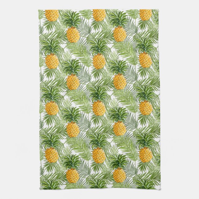 Linge De Cuisine Feuilles et ananas tropicaux (Vertical)