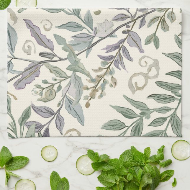 Linge De Cuisine Feuilles et feuillage botaniques verts (Plié)