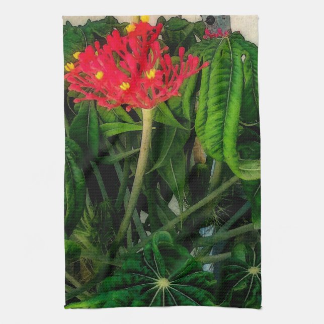 Linge De Cuisine Feuilles et fleurs de corail Plante V (Vertical)