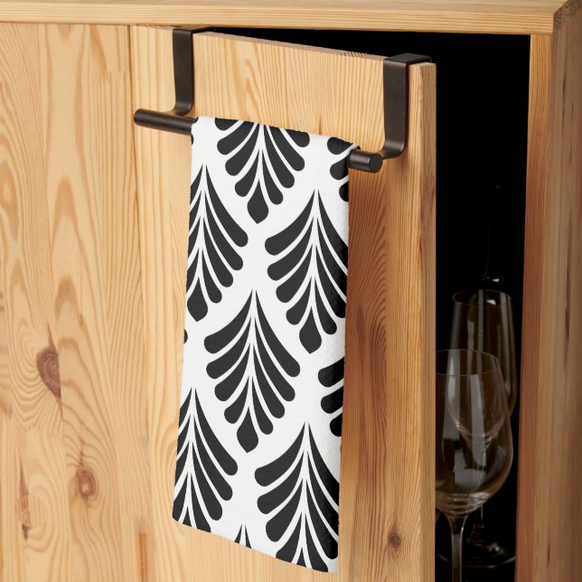 Linge De Cuisine Feuilles Minimalisme Noir et Blanc (Pliage en tiers)