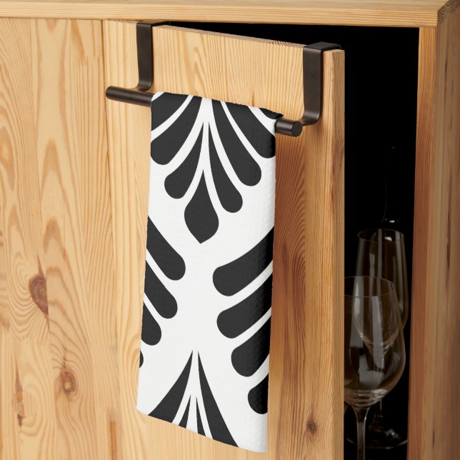 Linge De Cuisine Feuilles Minimalisme Noir et Blanc (Pliage en tiers)