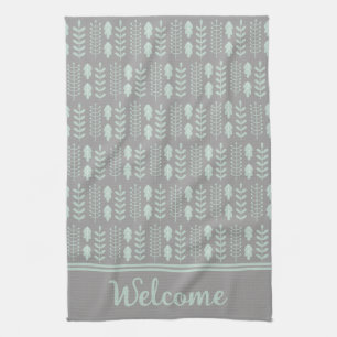 Linge De Cuisine Feuilles modernes Scandinaves verts sur gris