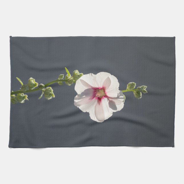 Linge De Cuisine Feuilles rose vert Fleur sur gris foncé Mallow (Horizontal)