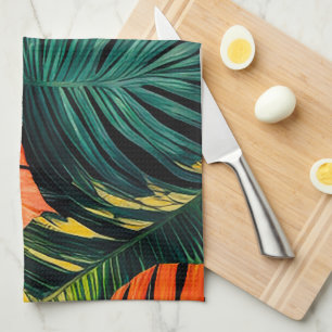 Linge De Cuisine Feuilles tropicales colorées et fleurs d'Hibiscus