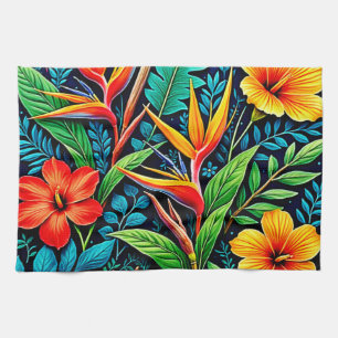 Linge De Cuisine Feuilles Tropicales Fleurissent Art