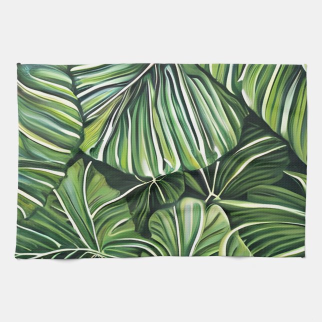 Linge De Cuisine Feuilles tropicales vertes Art  (Horizontal)