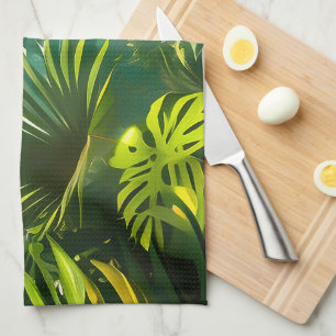 Linge De Cuisine Feuilles tropicaux colorés et fleurs d'Hibiscus  