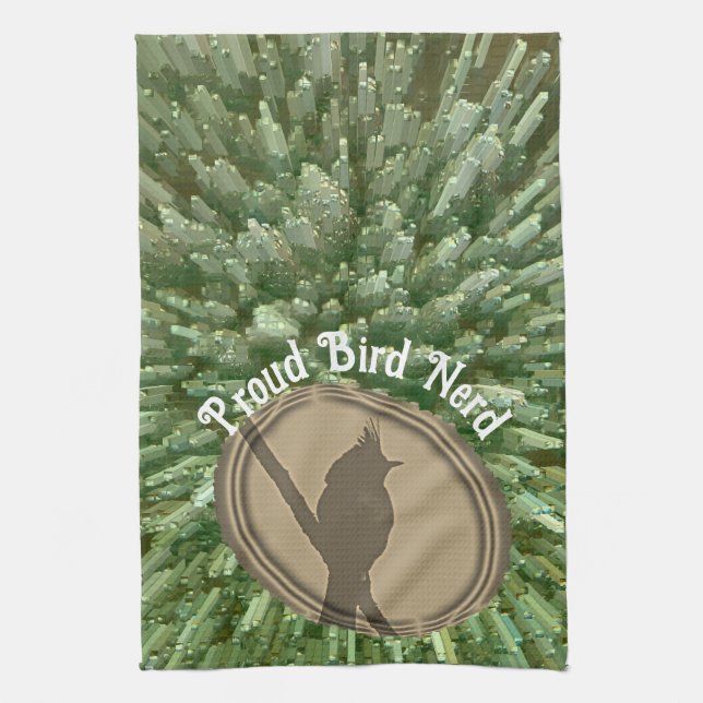 Linge De Cuisine Fier Oiseau Nerd Silhouette Brown Oiseau vert (Vertical)