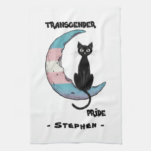 Linge De Cuisine Fierté transgenre - Chat noir sur la lune transsex