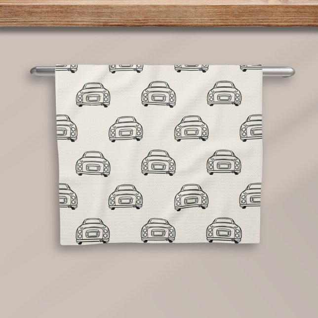 Linge De Cuisine Figarations Figaro Car Pattern (Cute cream kitchen towel full of figaro cars)