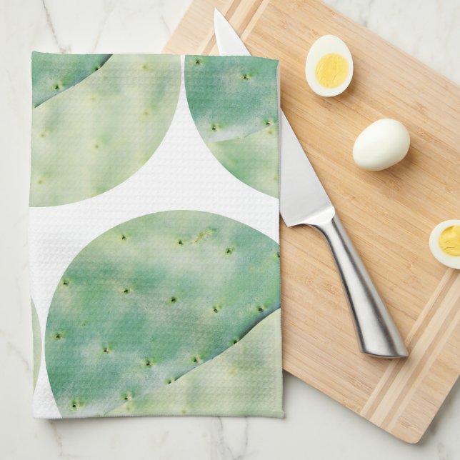 Linge De Cuisine Figue de cactus vert pâle bio au toucher pastel (Quart Plié)