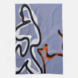 Linge De Cuisine Figure avec Feline : bleu Abstrait, orange, B & W