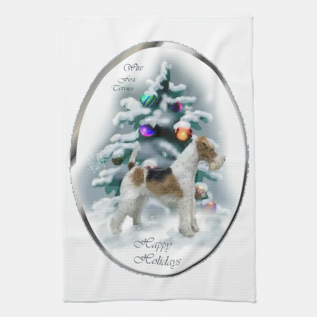 Linge De Cuisine Fil Fox Terrier Noël (Vertical)
