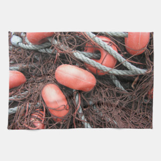 Linge De Cuisine Filets de pêche, flotteurs et corde sur le port