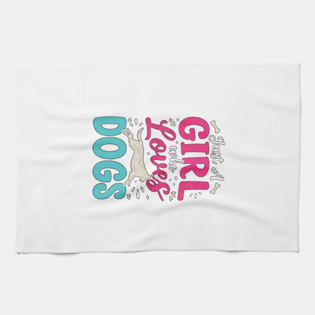 Linge De Cuisine Fille aime les chiens Typographie de gravure vinta (Horizontal)