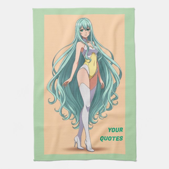 Linge De Cuisine Fille Anime aux Cheveux Turquoise (Vertical)