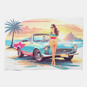 Linge De Cuisine Fille avec la voiture et la nature de rêve