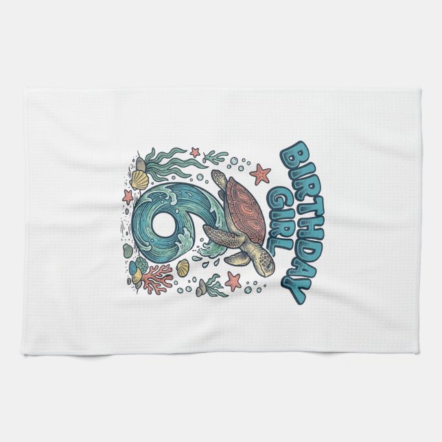 Linge De Cuisine Fille d'anniversaire 6 Tortue de mer Conception de (Horizontal)