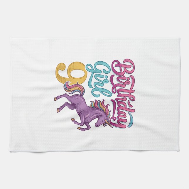 Linge De Cuisine Fille d'anniversaire 9 Licorne Dessin de gravure v (Horizontal)