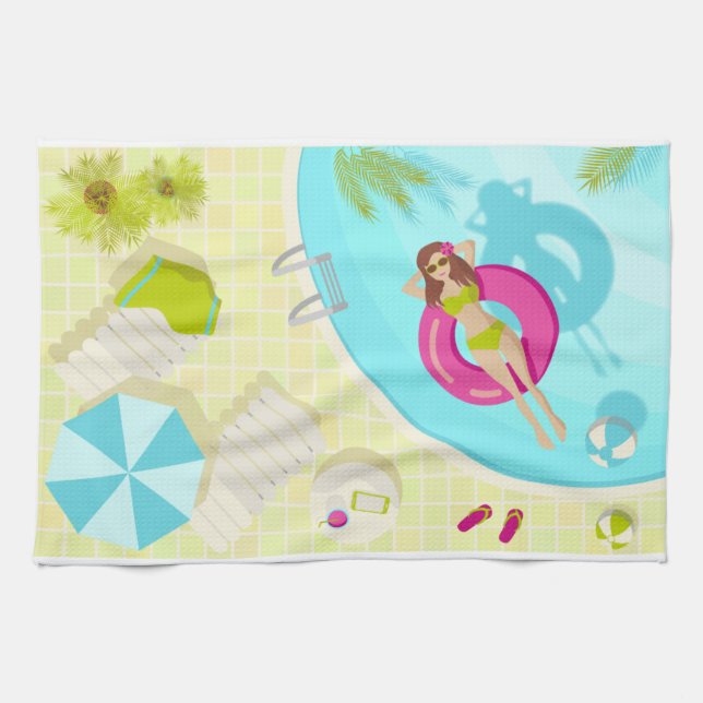 Linge De Cuisine Fille de la piscine en bikini plage d'été (Horizontal)