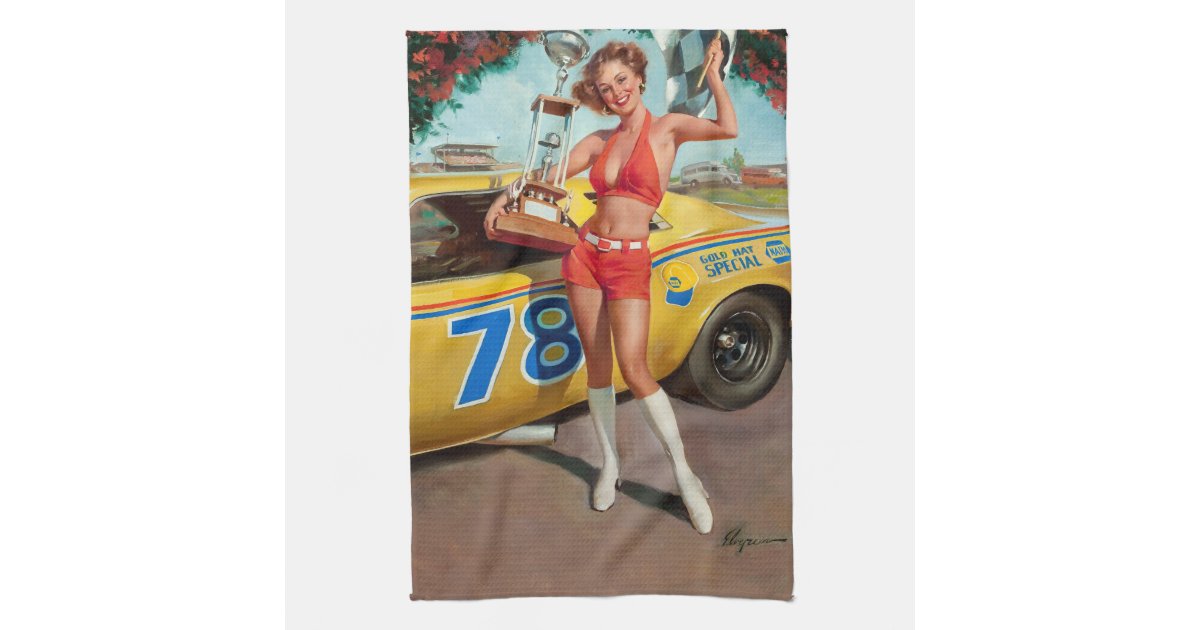 Multicolore ABAKUHAUS Pin Up Girl Tablier de Cuisine Voiture R/étro Classique Lavable R/églable en Hauteur Couleurs claires sans d/écoloration
