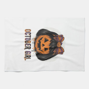Linge De Cuisine Fille d'octobre Citrouille Arc Halloween Vecteur C