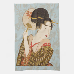 Linge De Cuisine Fille Geisha Japonaise Vintage en Kimono avec Éven