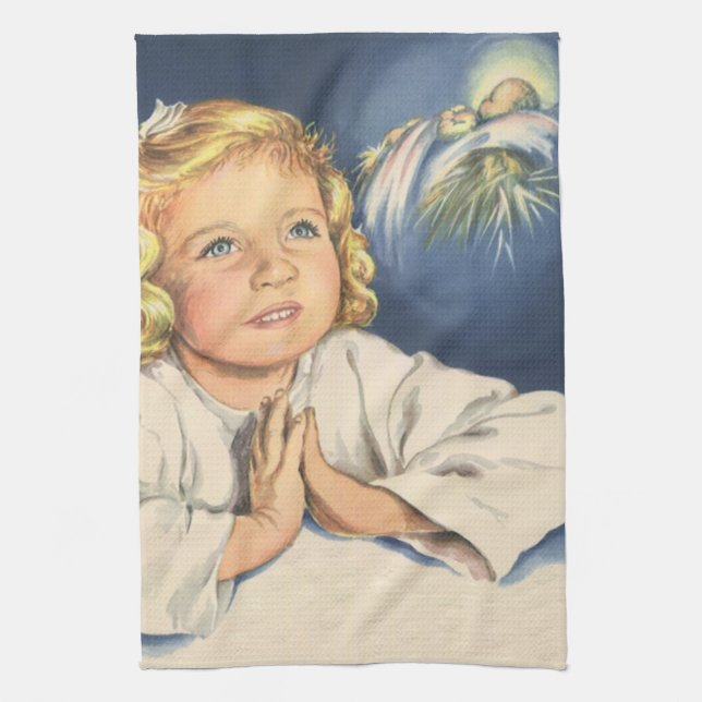 Linge De Cuisine Fille priant Jésus-Christ, prières du soir (Vertical)